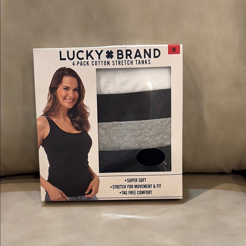 Lucky Brand Cotton Stretch Tanks - Black, White, Gray, Blue